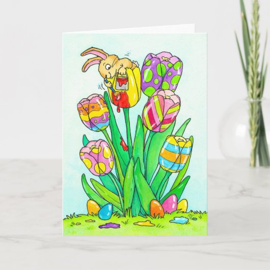 Easter Tulips with Bunny Greeting  カード (正面)