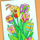 Easter Tulips with Bunny Greeting  カード