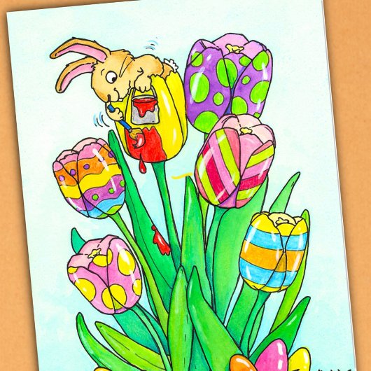 Easter Tulips with Bunny Greeting  カード
