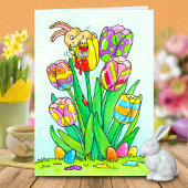 Easter Tulips with Bunny Greeting  カード