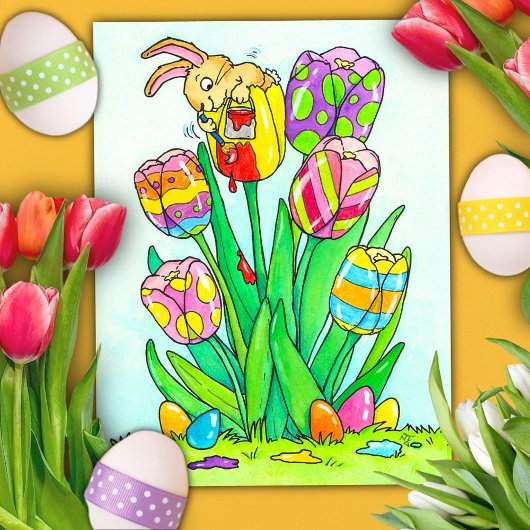 Easter Tulips with Bunny Postcard ポストカード