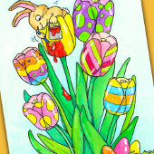 Easter Tulips with Bunny Postcard ポストカード
