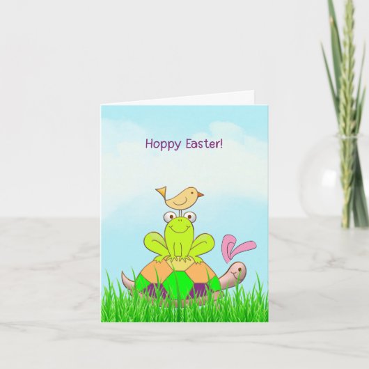 Easter Turtle and Frog and Bird in Grass Card シーズンカード (正面)