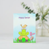 Easter Turtle and Frog and Bird in Grass Postcard シーズンポストカード (スタンド正面)