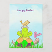 Easter Turtle and Frog and Bird in Grass Postcard シーズンポストカード (正面)