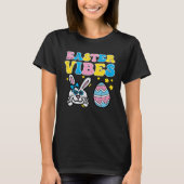 Easter Vibes Bunny Peace Retro Groovy Hippie Women Tシャツ (正面)