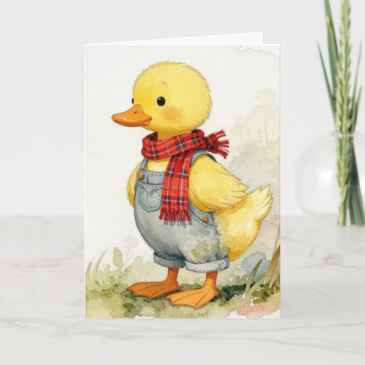 Easter Watercolor Duck In Overalls カード (正面)