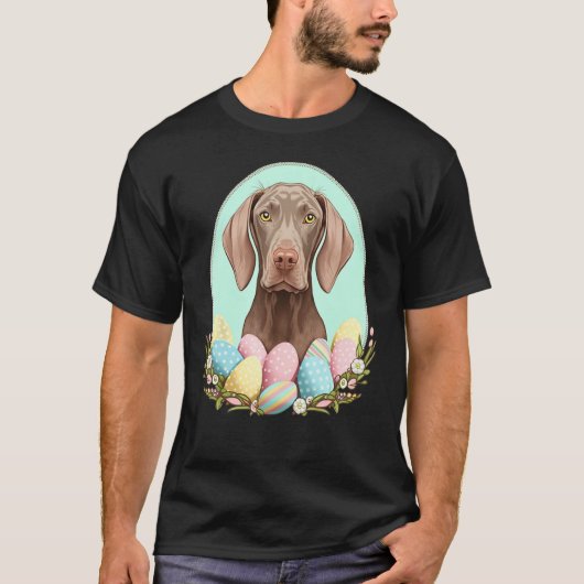 Easter Weimaraner Bunny Eggs Dog on Easter Weimara Tシャツ (正面)