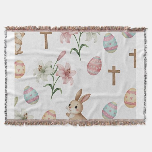 Easter Whimsy – Seamless Bunny & Lily Pattern スローブランケット (正面)