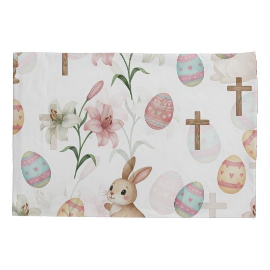 Easter Whimsy – Seamless Bunny & Lily Pattern 枕カバー (裏面)