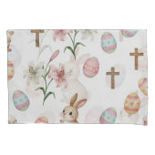 Easter Whimsy – Seamless Bunny & Lily Pattern 枕カバー (正面)