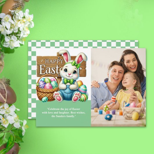 "Easter Wishes! Lovely Bunny with Family Picture" 招待状