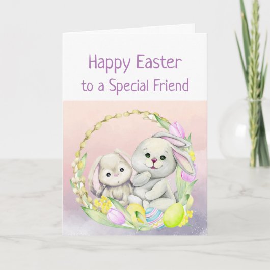 Easter Wishes Special Friend Cute Animals  Bunny カード (正面)