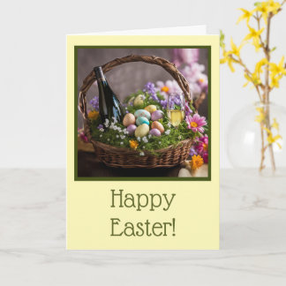 Easter with Basket Eggs Flowers and Wine  カード