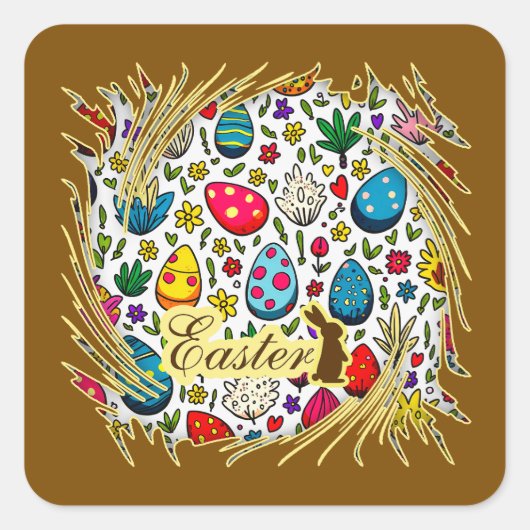 Easter Wreath – Spring Bunny - Autocolante スクエアシール (正面)