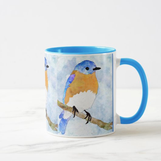 Eastern Bluebird – オス – 水彩スタイルマグ マグカップ (右)