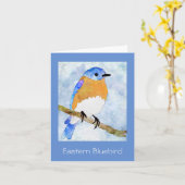 Eastern Bluebird – オス – 水彩Notecard カード (黄色い花)
