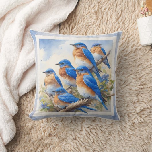 Eastern Bluebirds Perched REF26 - Watercolor クッション (ブランケット)