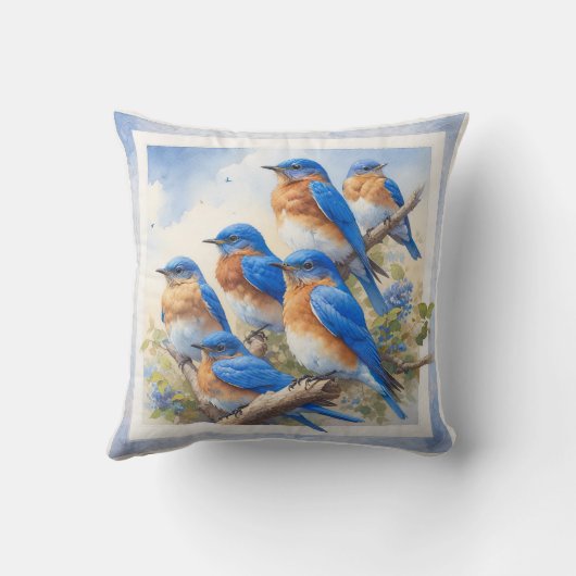 Eastern Bluebirds Perched REF26 - Watercolor クッション (裏面)