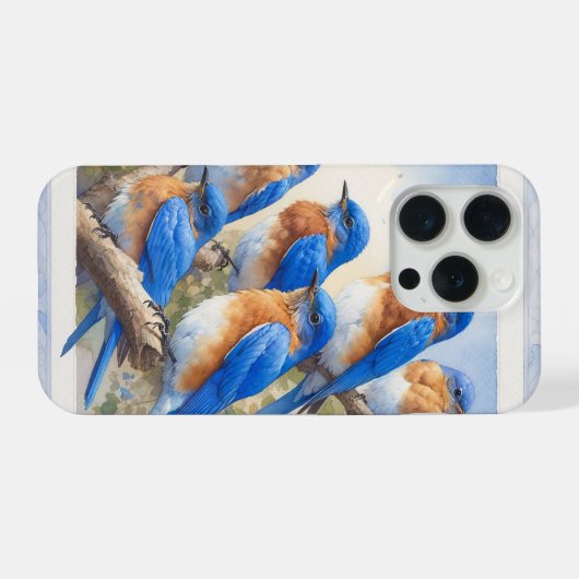 Eastern Bluebirds Perched REF26 - Watercolor iPhoneケース (裏面横)