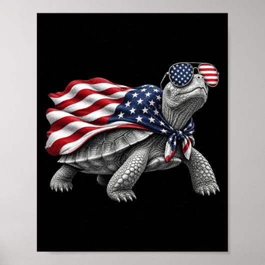 Eastern Box Turtle 4th Of July Aamerican Flag ポスター (正面)