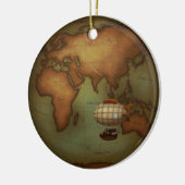 Eastern Hemisphere Steampunk Map & Hot Air Balloon セラミックオーナメント (左)