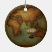 Eastern Hemisphere Steampunk Map & Hot Air Balloon セラミックオーナメント (裏面)