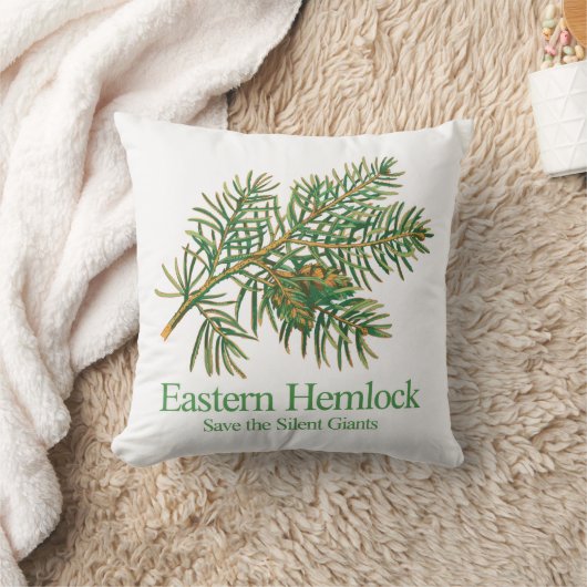 Eastern Hemlock Botanical Branch Throw Pillow クッション (ブランケット)