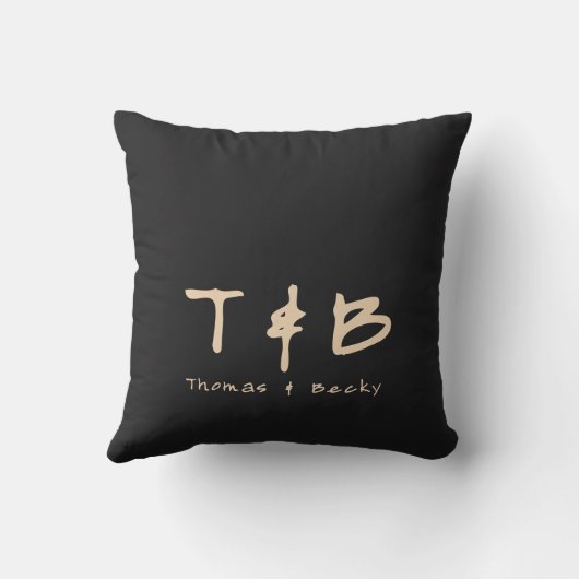 Eastern Minimal Initials and Name on Black クッション (裏面)