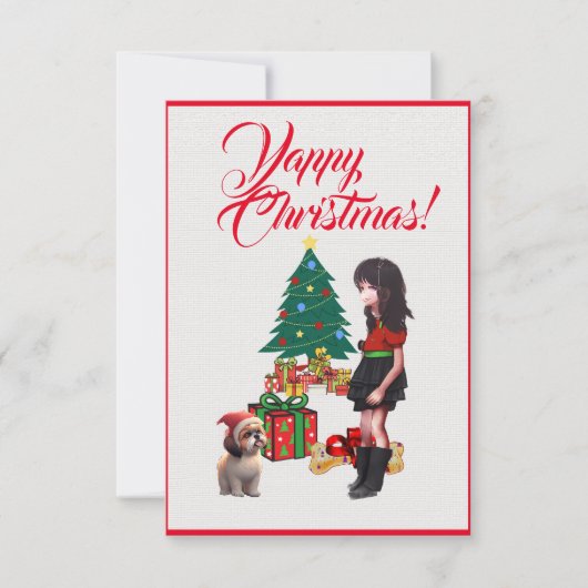 Easy Custom Cute Shih Tzu With  Girl Xmas Card サンキューカード (正面)