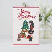 Easy Custom Cute Shih Tzu With  Girl Xmas Card サンキューカード (スタンド正面)