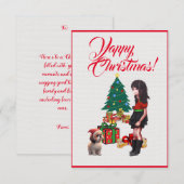 Easy Custom Cute Shih Tzu With  Girl Xmas Card サンキューカード (正面/裏面)