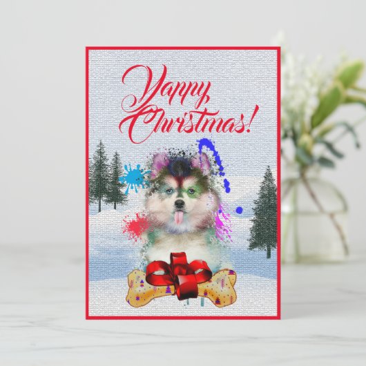 Easy Custom Funny Pomsky Dog Christmas Card 案内状 (スタンド正面)
