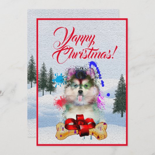Easy Custom Funny Pomsky Dog Christmas Card 案内状 (正面/裏面)
