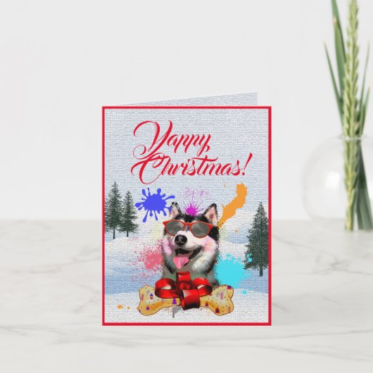 Easy Customisable Cute Siberian Husky Xmas Card カード (正面)