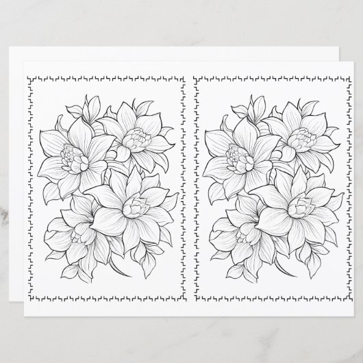 Easy Elegant Floral Coloring Page  (正面/裏面)