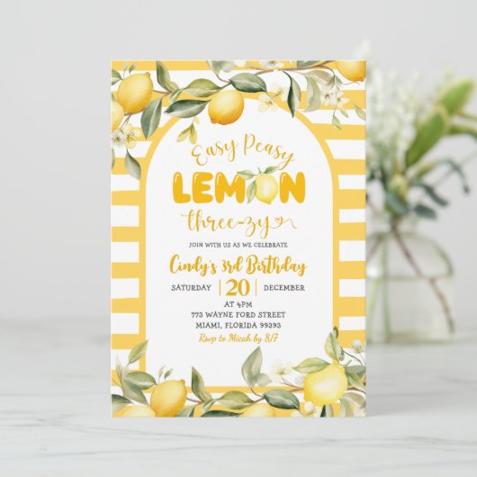 Easy Peezy Lemon ThreeZy Lemon 3rd Birthday 招待状 (スタンド正面)