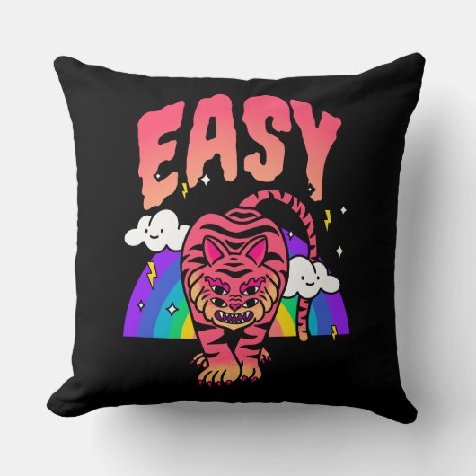 EASY Tiger Retro Rainbow Throw Pillow クッション (正面)
