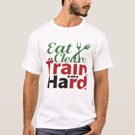 Eat Clean Train Hard フィットネスモチベーションビッグTシャツ Gi Tシャツ