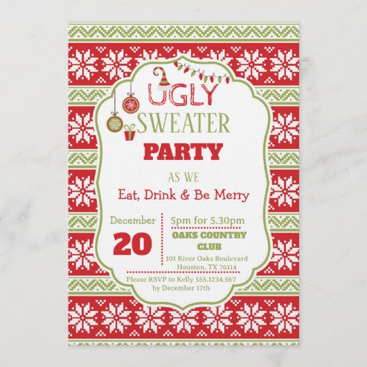 Eat, Drink an Be Ugly Ugly Christmas Sweater Party 招待状 (正面)