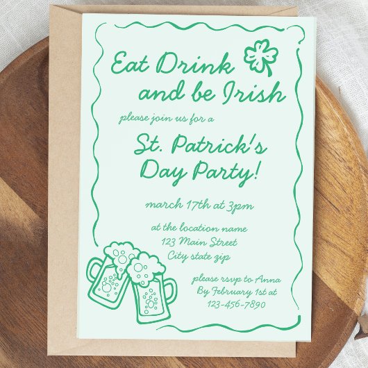 Eat Drink and Be Irish Party Invitation 招待状