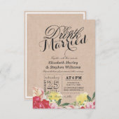 Eat Drink and Be Married おしゃれなリネン 花の結婚式 招待状 (正面/裏面)