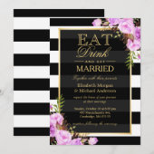 Eat Drink and Be Married パープル フラワー ウェディング 招待状 (正面/裏面)