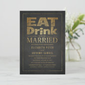 Eat Drink and Be Married ユニーク ゴールド ルック ウェディング 招待状 (スタンド正面)