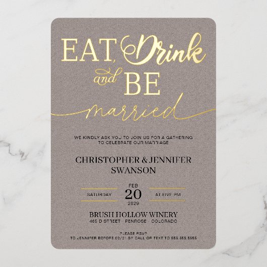 Eat Drink and be Married 結婚のお祝い 箔招待状 (正面)