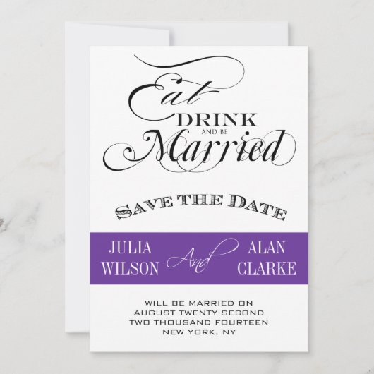 Eat, Drink and Be Married Save the Date パープル 招待状 (正面)