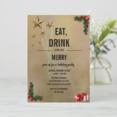 Eat Drink And Be Merry クリスマス ゴールドラメ 招待状 (スタンド正面)