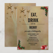 Eat Drink And Be Merry クリスマス ゴールドラメ 招待状 (正面/裏面)