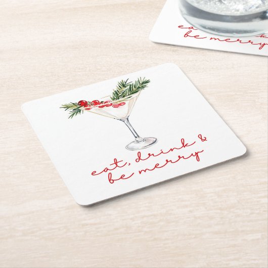 Eat, Drink, and Be Merry Christmas スクエアペーパーコースター (アングル)