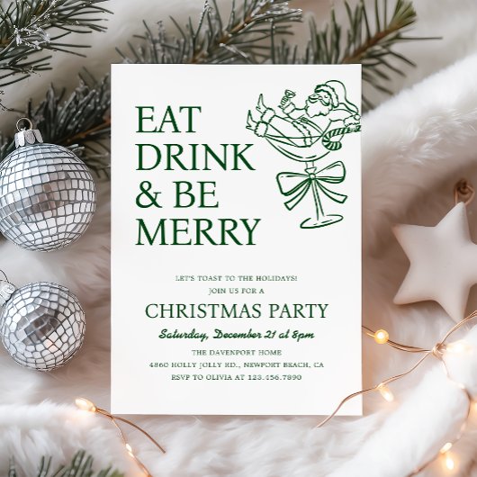 Eat Drink and Be Merry Fun Santa Christmas Party 招待状